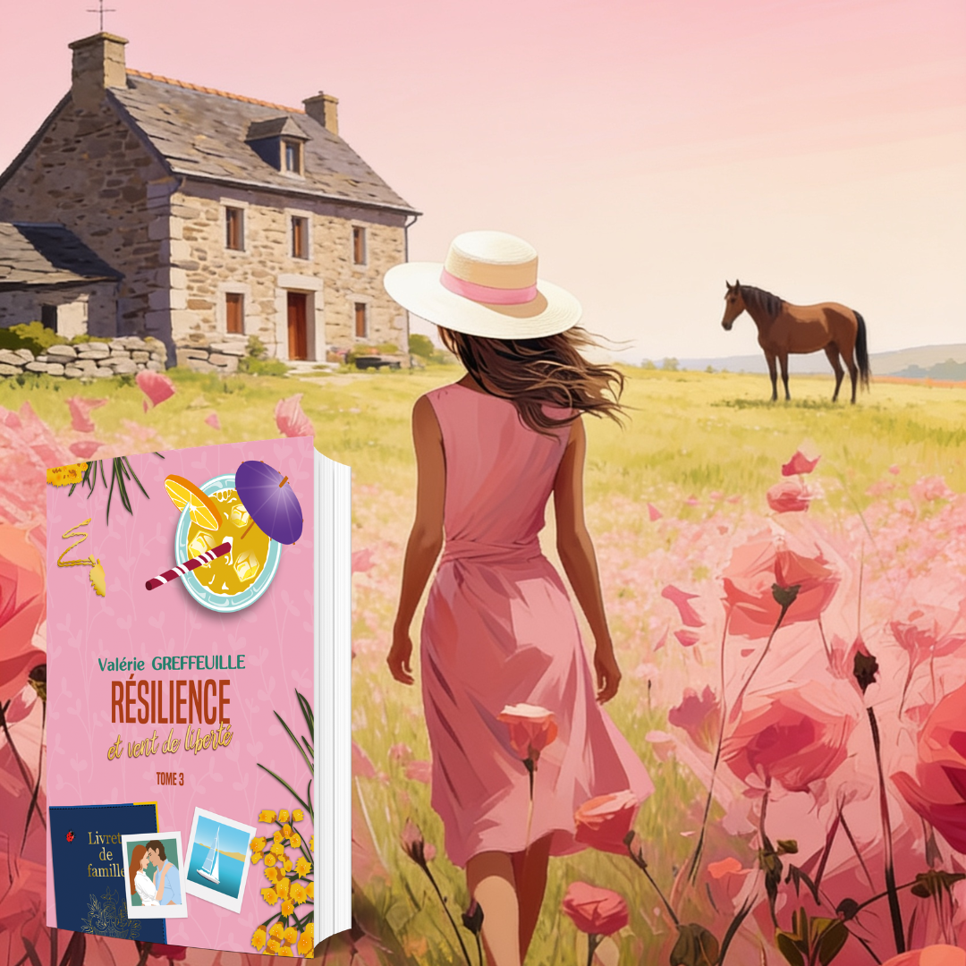 Femme dans un champ de campagne et roman