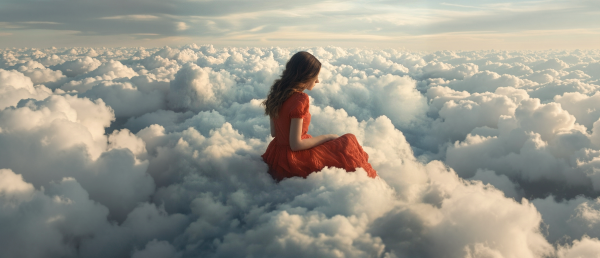 Femme assise sur des nuages
